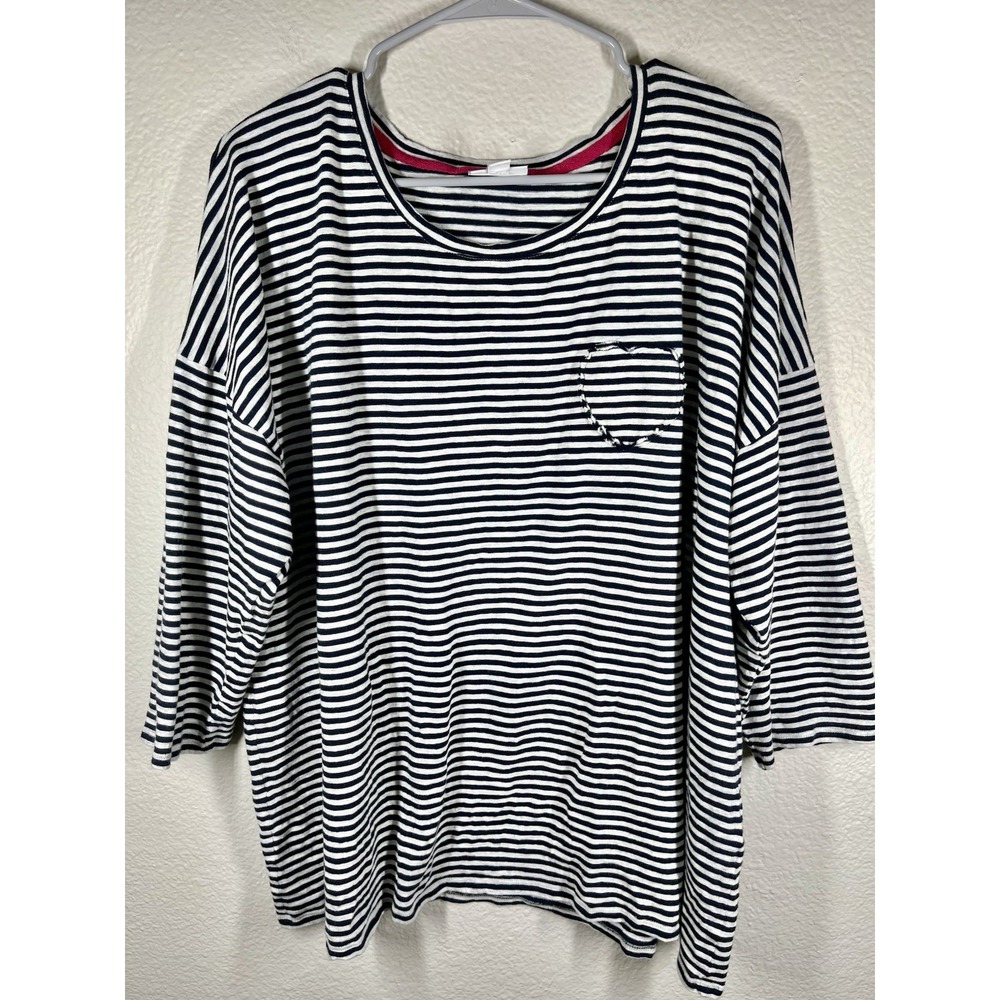 J. Jill sz XL Striped Black White Striped Long Sleeve Shirt Cotton Blend Coastal